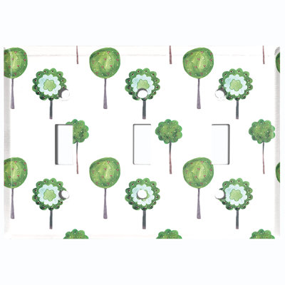Adorable plaque murale à 3 interrupteurs à bascule avec arbres fruitiers verts