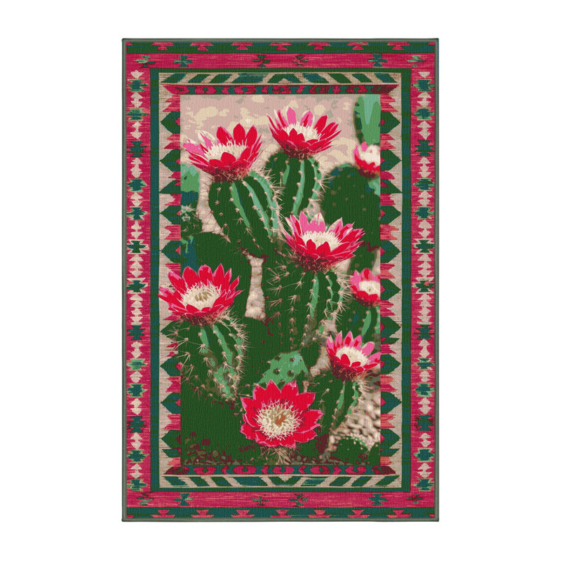 Washable Prickly Pear Southwestern Area Rug, Rectangle 4' x 6'