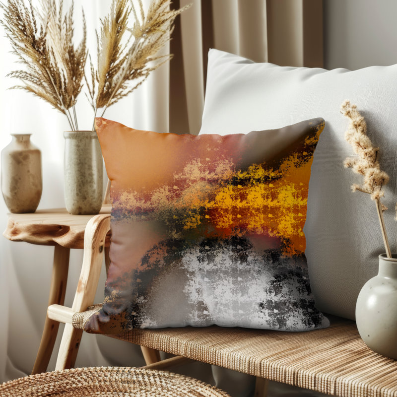 Housse de coussin, Orange / noir abstrait, H 17,5 po x l 17,5 po