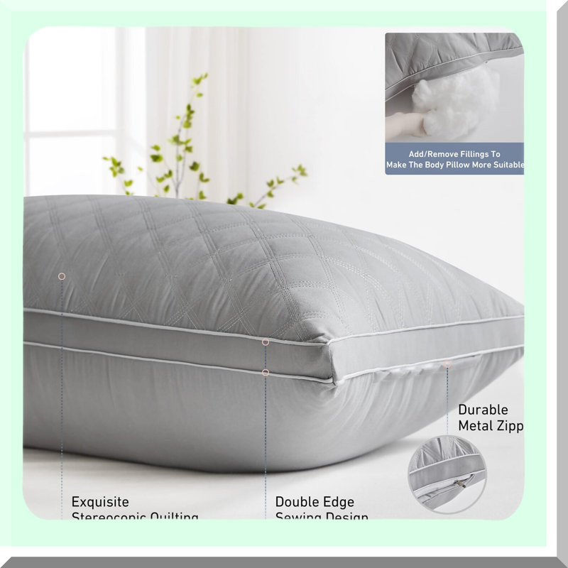 PlushDream Body Pillow - Premium Grey Firm Fluffy Long Pillow - Soft Plush Full Body Pillows - Adjustable Side Pillow for Sleeping - Ultimate Comfort and Support