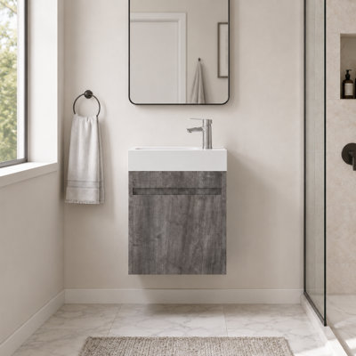 18" Gray Floating Single Bathroom Vanity with Ceramic Sink and Soft-Close Doors