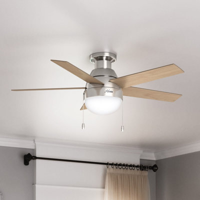 46" Anslee 5 - Blade LED Flush Mount Ceiling Fan with Pull Chain and Light Kit Included
