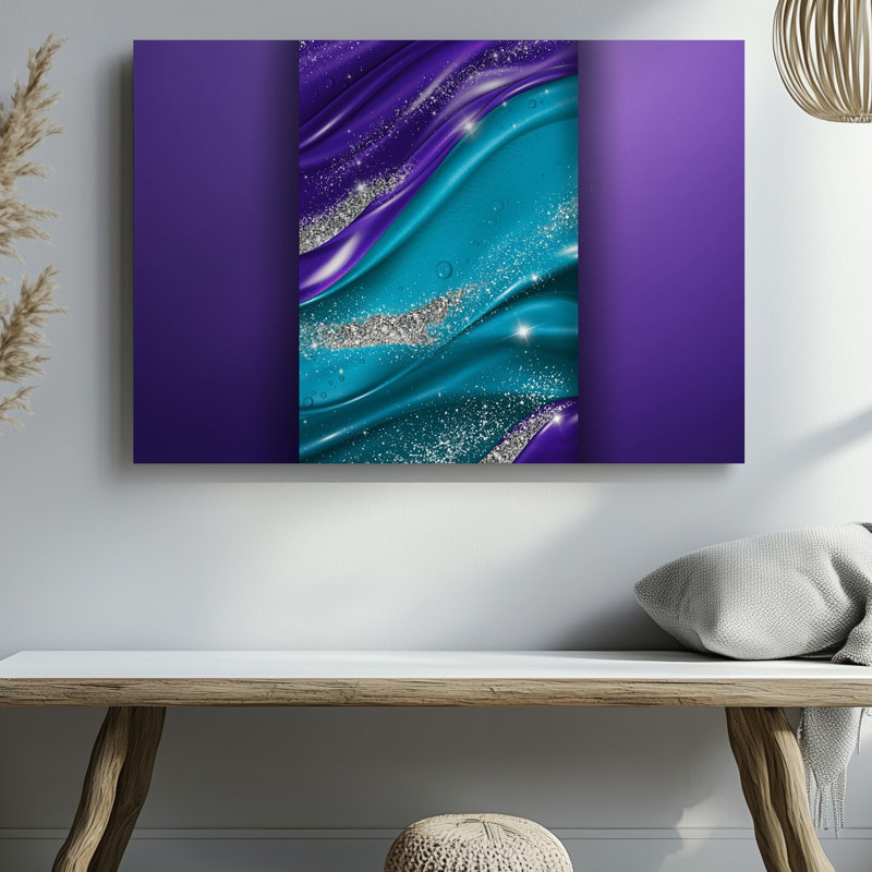 Toile, composition abstraite envoûtante avec art mural de vagues mauves et sarcelle éclatante, H 9 po x l 12 po
