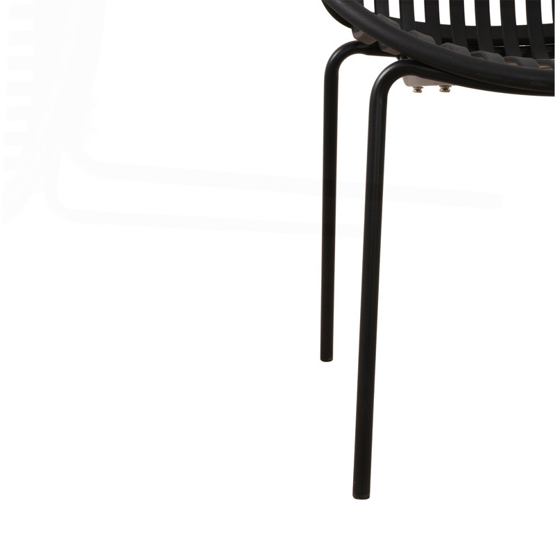 Ensemble de salle à manger d'extérieur moderne 7 pièces avec chaise empilable, noir + teck