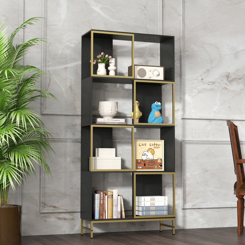 Bibliothèque pour 4 petits espaces - Style industriel rustique avec noir et or, et design décoratif, choix de rangement fonctionnel