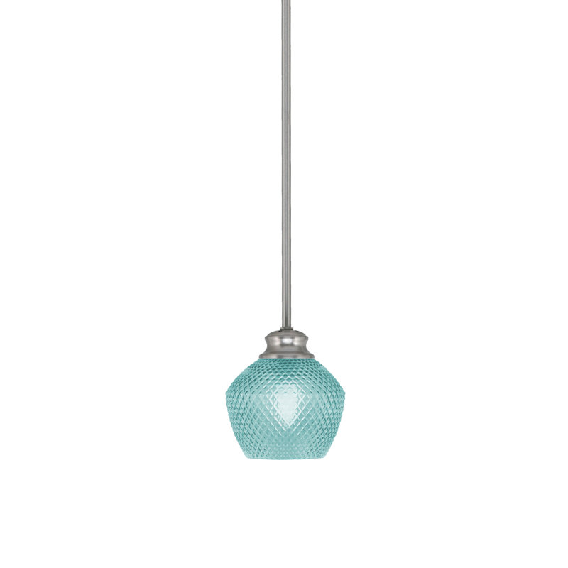 Luminaire suspendu Quapaw avec verre texturé turquoise de 6 po, Nickel brossé