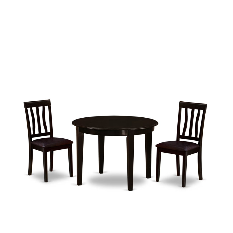 3 Piece Modern Dining Table Set Contains a Round Kitchen Table and 2 Faux Leather Kitchen Dining Chairs, 42x42 Inch, Cappuccino