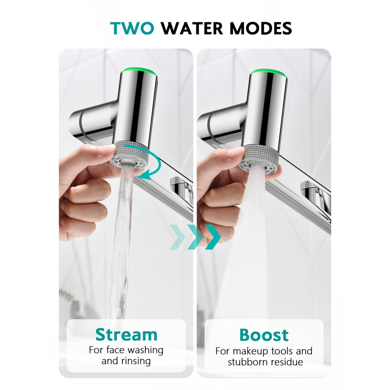 Lefton Rotatable Bathroom Faucet With Built-in Filter, Single Hole Sink Faucet With Temperature Display In Fahrenheit, 2 Water Modes