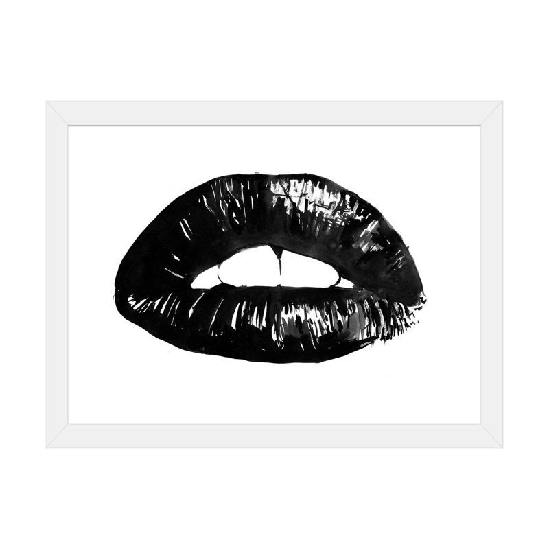 «Lips» par Péchane - impression d'art graphique, Papier encadré blanc, H 24 po x l 32 po x P 1 po, Blanc