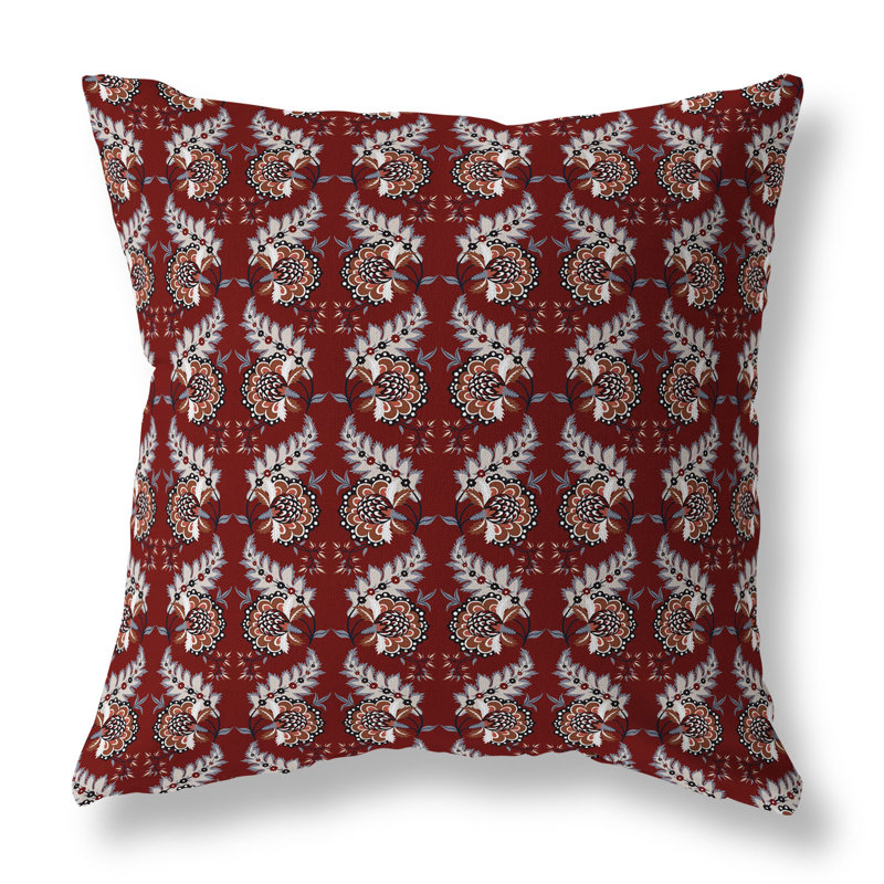 Coussin décoratif botanique intérieur / extérieur Botanical Bouquet, H 20 po x l 20 po, Bleu/rouge
