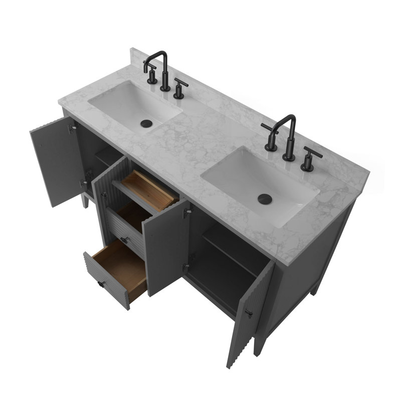 Ensemble de meuble-lavabo double 60 po, Noir mat, Gris cachemire linéaire