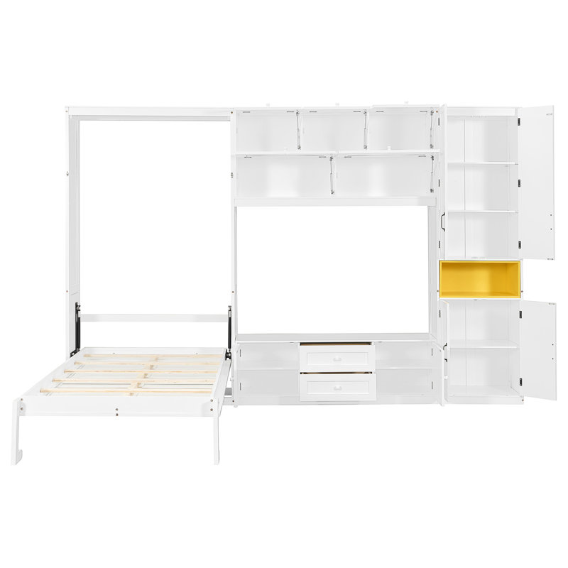 Lit escamotable en bois avec meuble télé, Blanc