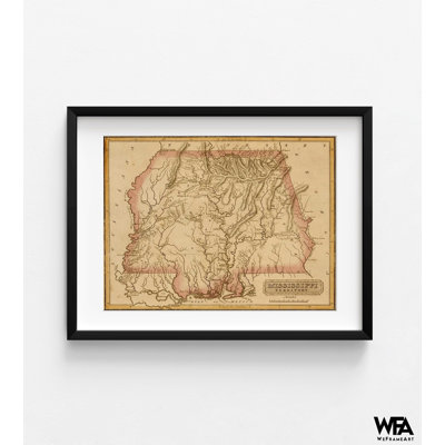 Mississippi, 1817, carte ancienne du Mississippi, carte historique des États-Unis, impression d'affiche, décor de bureau de ferme rustique