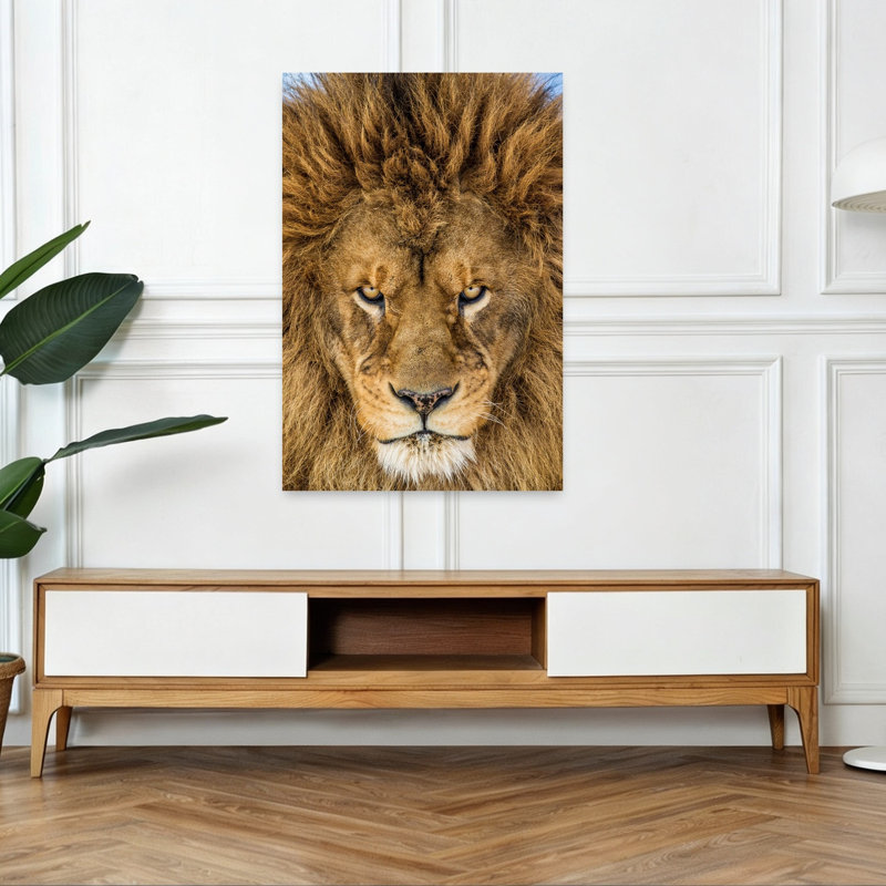 Intense Lion Gaze Contemporary Wall Art Print 1 Piece Wrapped Canvas Wall Art, 121.92cm H x 81.28cm W