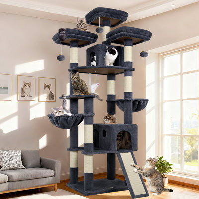 211CM Multi-Level Large Cat Tree Tower for Indoor Cats with Sisal Scratching Post, Hammock & 2 Condos,Light Gray