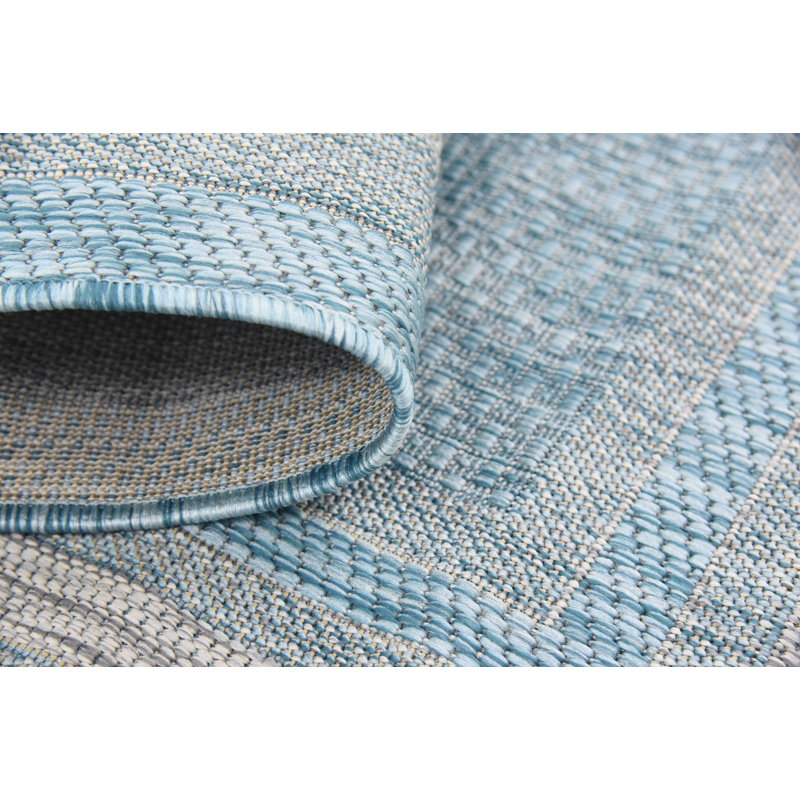 Tapis sarcelle intérieur / extérieur Reyyan, Teal, Rectangle 7 pi 10 po x 10 pi