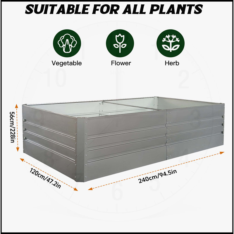  Lit de jardin en métal, H 22,05 po x l 94,5 po x P 47,2 po, 2