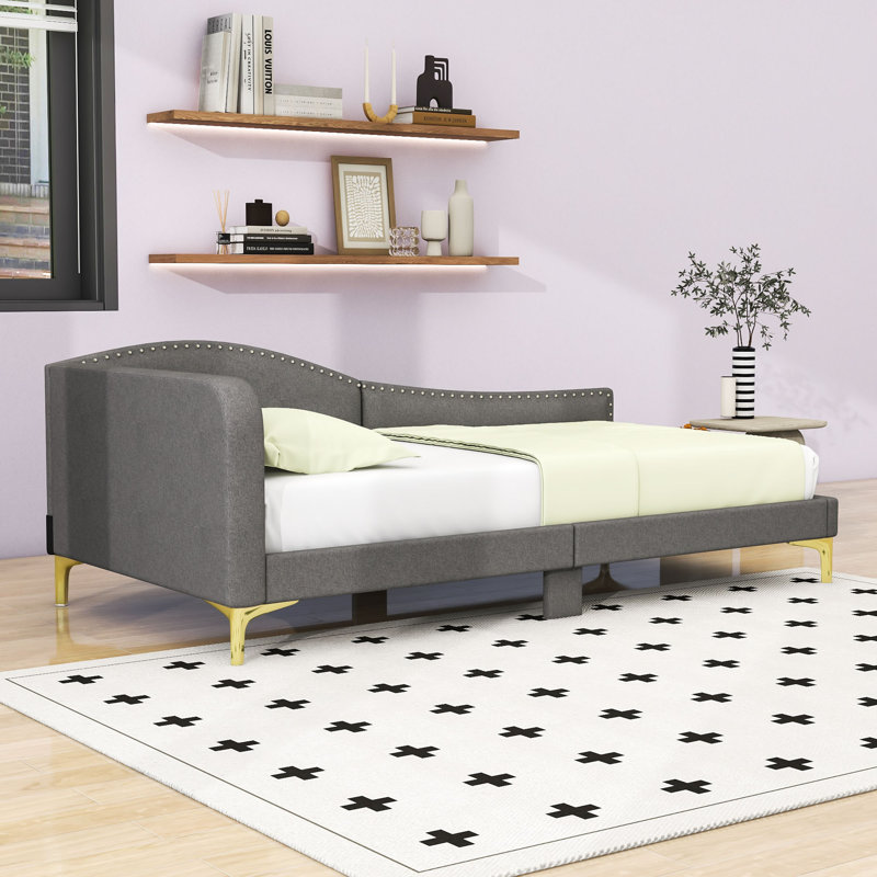 Linen Upholstered Daybed for Living Room, Gray, Twin