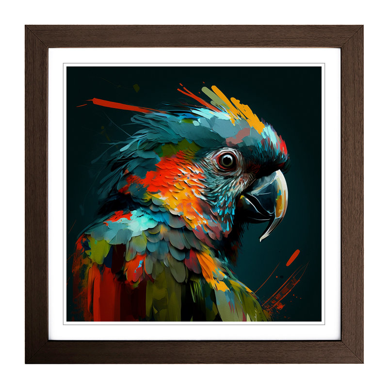 Parrot Gestural Art - Framed Print, Walnut