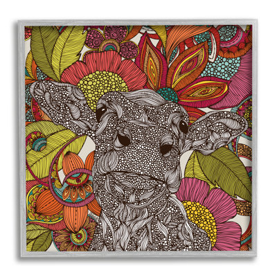 «Farm Cow», détail de fractales, fleurs florales abstraites par Valentina Harper - cadre flottant, impression sur toile