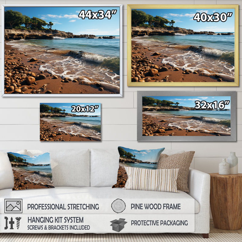 Benoist Rocky Beach Serene Seascapes, Cadre simple argenté, H 16 po x l 32 po x P 1 po