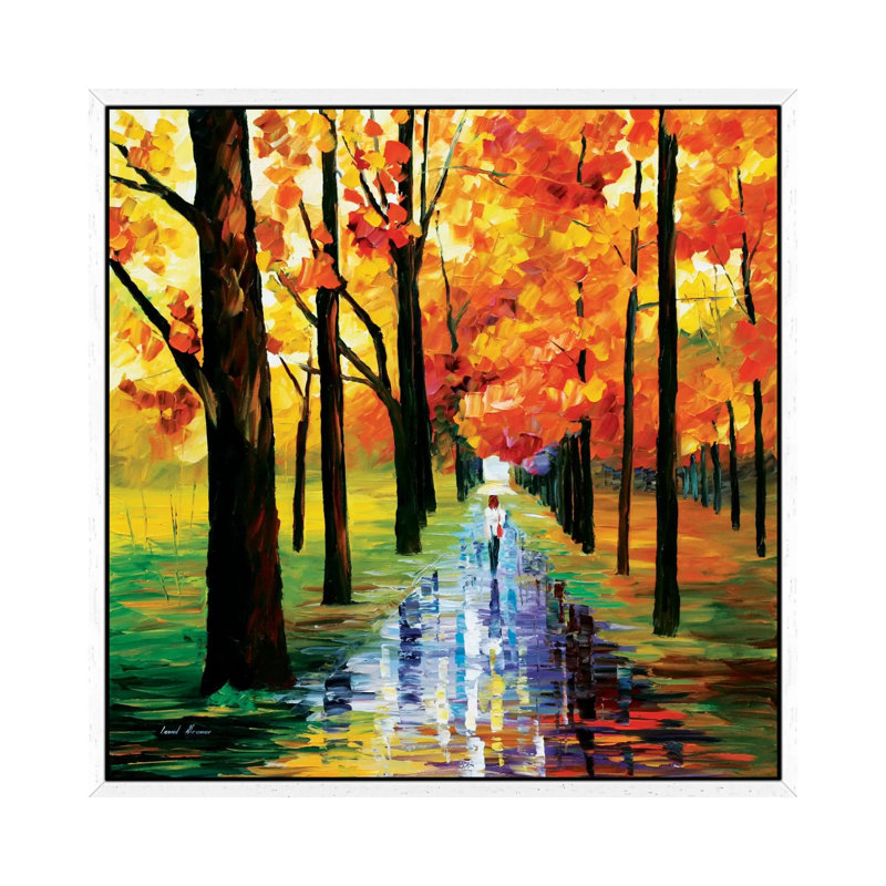 Yellow Rain by Leonid Afremov - Painting on Canvas, 93.98 cm H x 93.98 cm W, White Framed Canvas