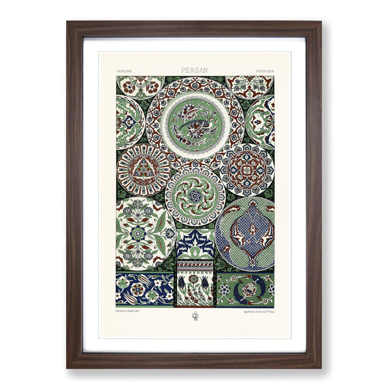18th Century Persian Pattern by Albert Racinet - Picture Frame Painting Print, 87cm H x 62cm W x 2cm D, Walnut Framed