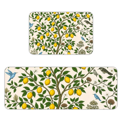 Ensemble de 2 tapis de sol en flanelle vintage à motif citronnier et oiseaux
