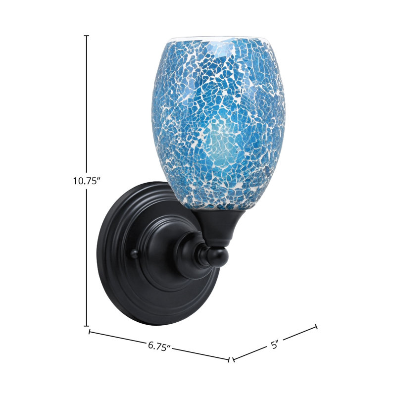 Wall Sconce With 5" Fusion Glass, Turquoise, Matte Black