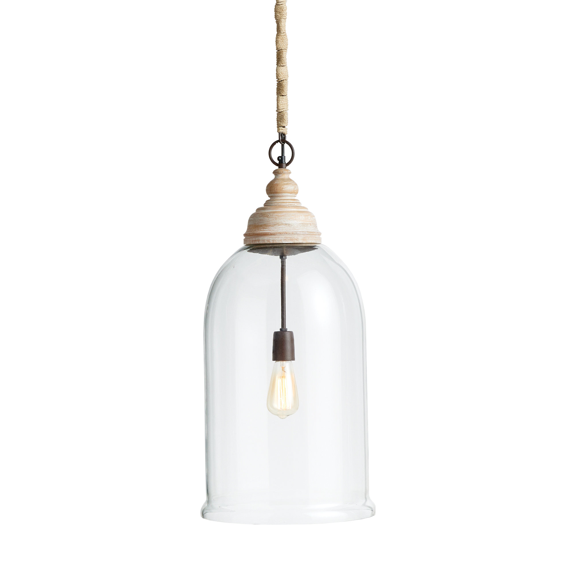 Bridgit Single Light Glass Wood Pendant, 101" H x 13.5" W x 13.5" D