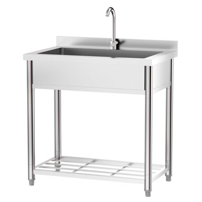 35,4 po Grand lavabo autoportant en acier inoxydable avec étagère