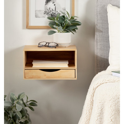 Adeana Poplar Solid Wood Floating Shelf with Drawer