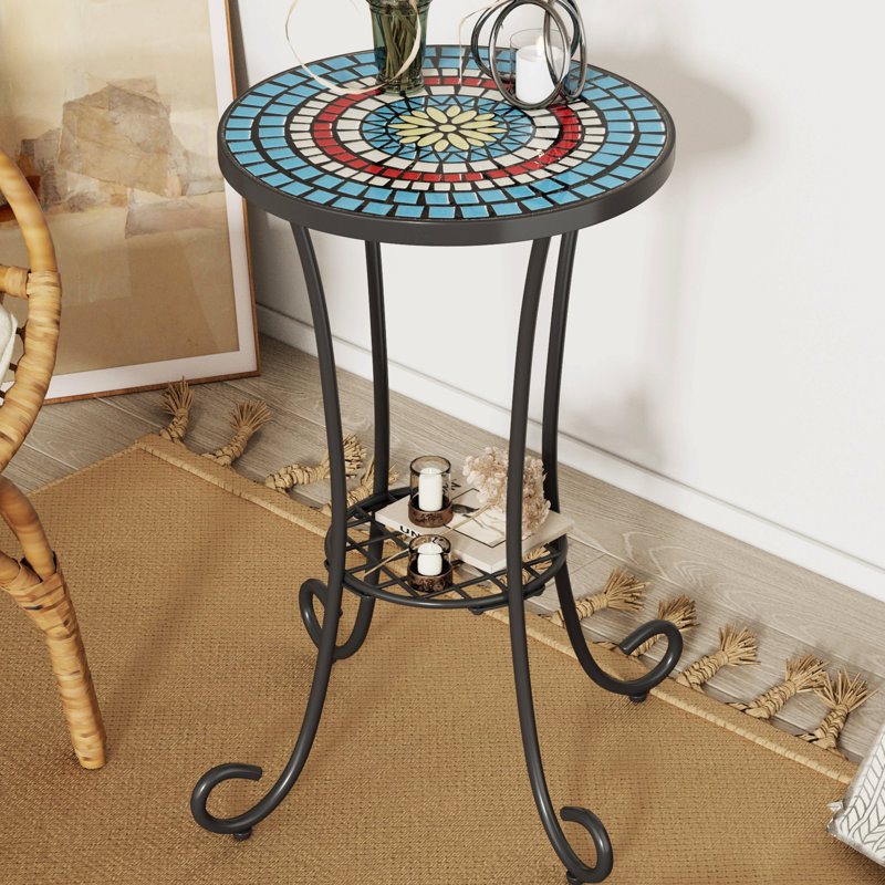 Table d'appoint de patio avec tablette pour jardin de patio, Bleu