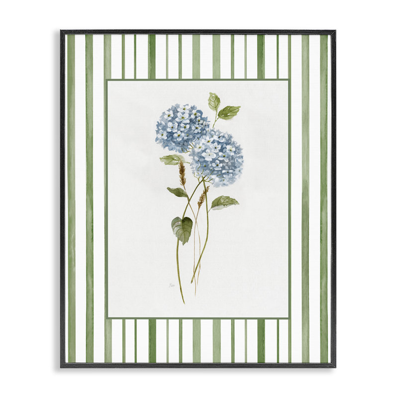 Délicat hortensia et blé séché, estampe numérique, design par Nan, Giclée noire de minuit encadrée, H 20 po x l 16 po