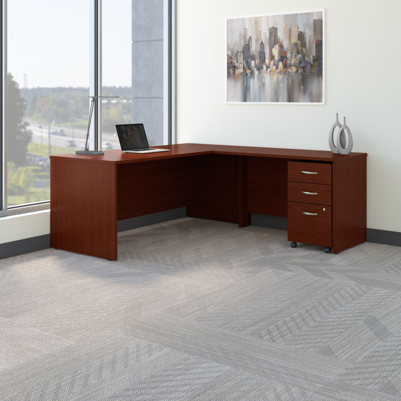 Series C 72W L Shaped Desk with 48W Return and Mobile File Cabinet, Mahogany, Right Hand Return