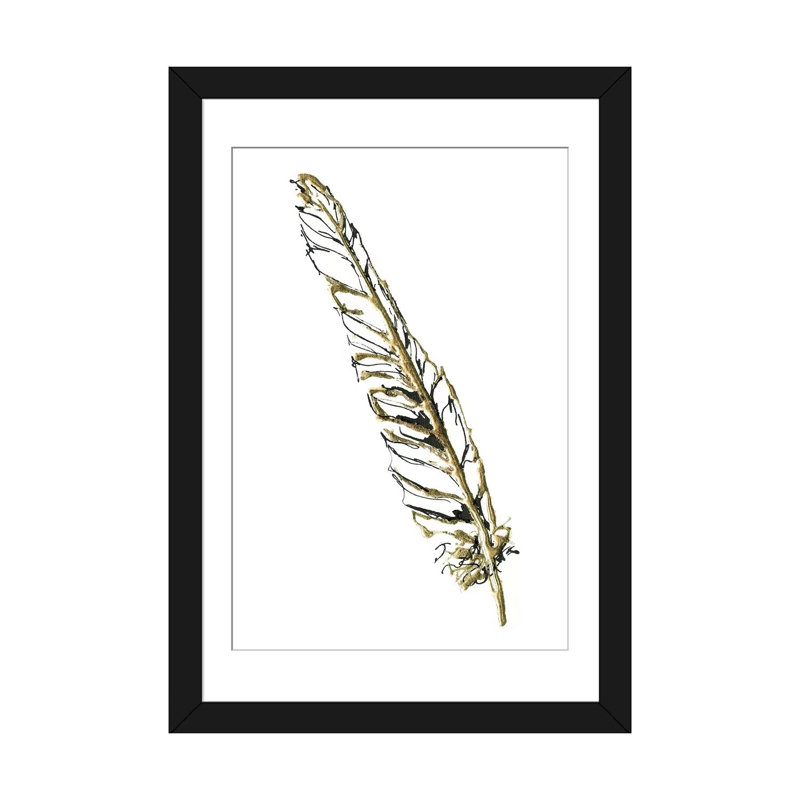 « gilded swan plumes i », impression sur toile, H 24 po x l 16 po x P 1 po, Papier d'art encadré noir, Blanc