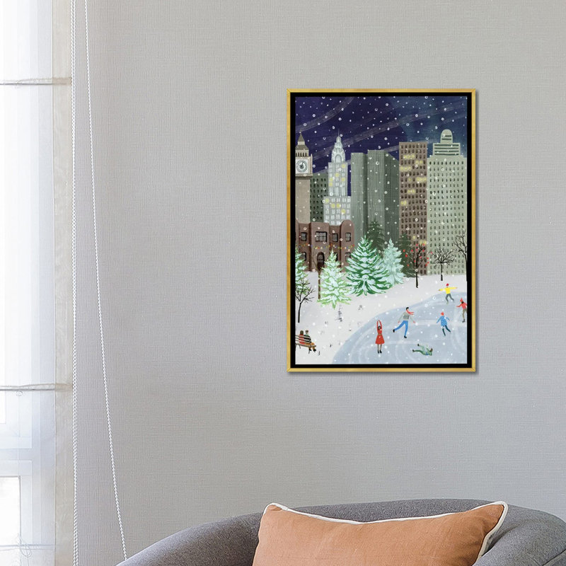 «Christmas in the City I» par Grace Popp - impression d'art graphique, H 26 po x l 18 po x 1,5 po, Toile encadrée d'or