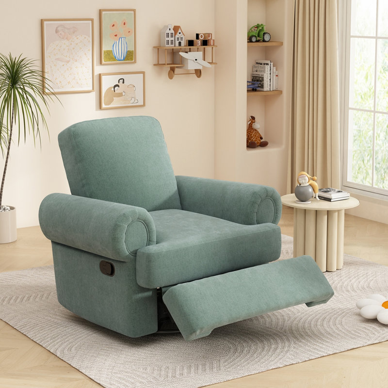 Manual Recliner Sofa Swivel Recliner Rocker Chair, Mint Green