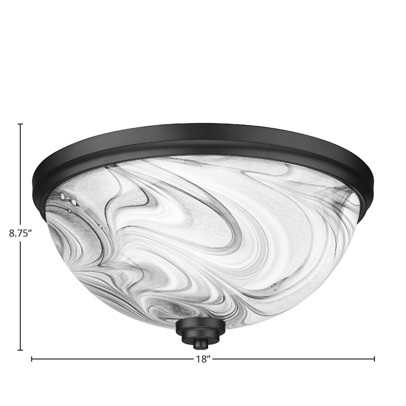 Plafonnier encastré, montré avec verre tourbillon onyx, Noir mat, H 8,75 po x l 8,75 po x P 18 po