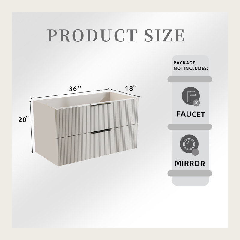 Meuble-lavabo flottant avec lavabo et tiroirs en céramique, Gris antique, 36"