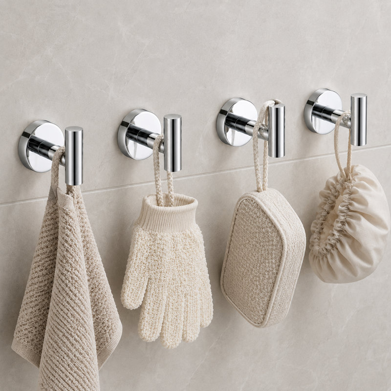 Wall Mounted Towel Hooks Bathroom Towel Hooks, Polished Chrome, 4