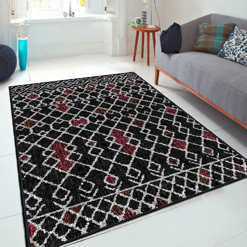 Luxurious Cotton Area Rug, 2.6 x 9.8 ft, White/Red/Black | 100% Cotton, 1200 g/m² | Pile Height: 0.4 in, Total Thickness: 0.3 in | Antibacterial, Non-Slip PVC Underside, Machine Washable, Perfect for Living Room & Bedroom Décor