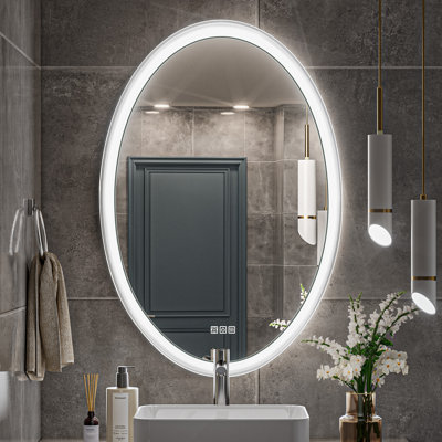 Daania Oval Led Bathroom Mirror With Defogger - White Floating Backlit Design | Etl & Fcc Certified