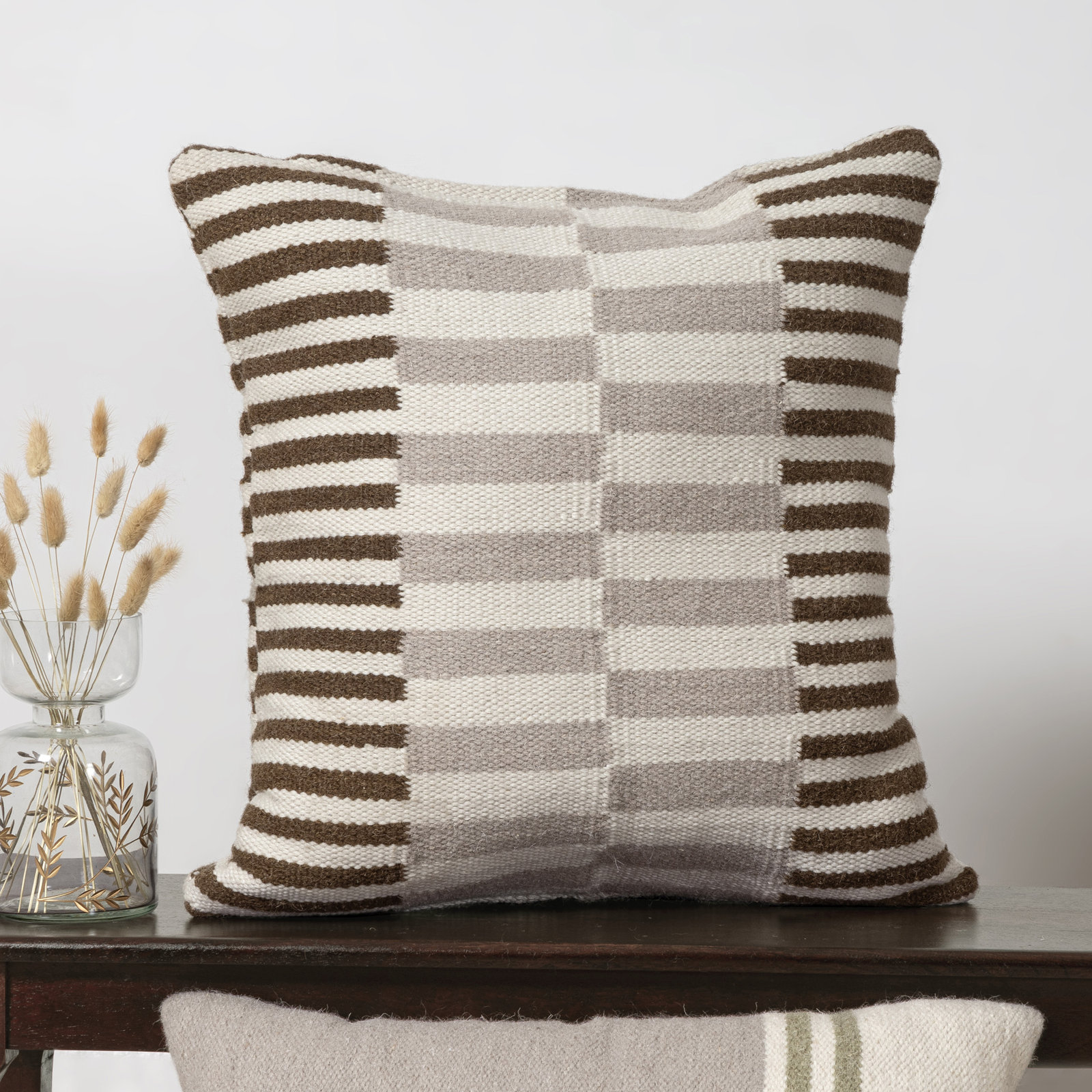 Atelier Contemporary Geometric Hand-Woven Throw Pillow, Brown/Gray, Pillow Cover Only - No Insert, Square 24"H x 24"W