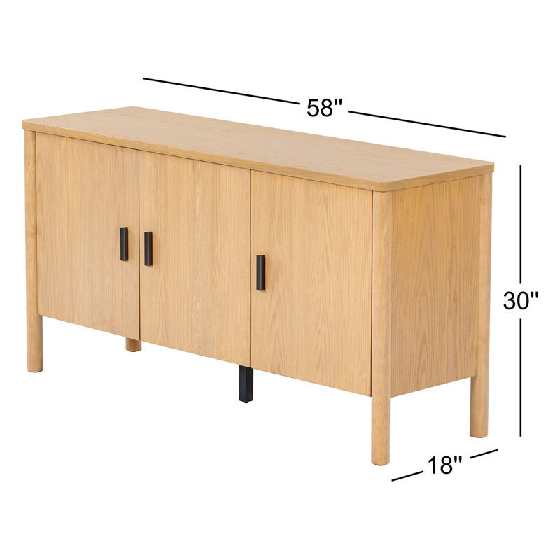 Kaplan Wood 3-Door Sideboard, Natural