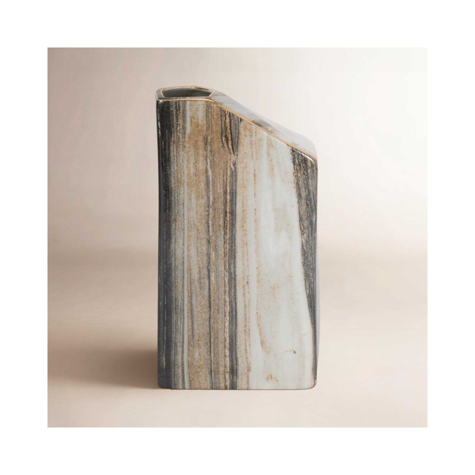 Joss & Main 9" Salmais Large Vase, Gray Marble, Gray/Brown, 9"