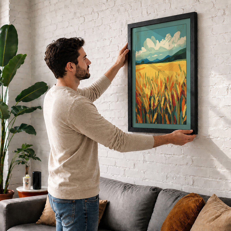 Golden Fields At Horizon Modern - Print, A2 - 59.4 x 42.0 cm, Walnut