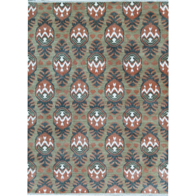 Tapis beige et rouille de haute qualité noué à la main
