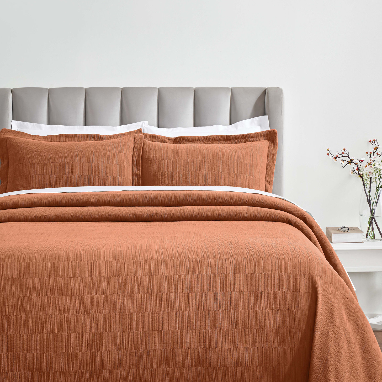 Textured Matelasse Bedspread Set, California King Bedding Set + 2 King Shams, Orange