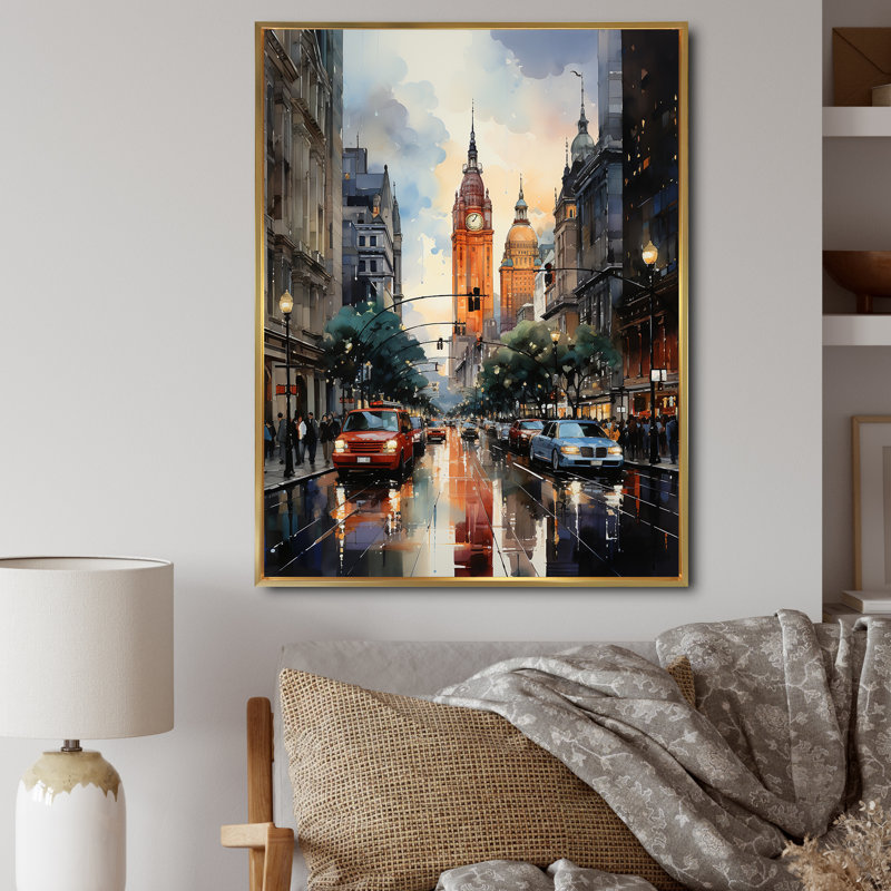 Soarleaf, New York, qui ne dort jamais sur toile, H 20 po x l 12 po x P 1 po, Cadre flottant doré